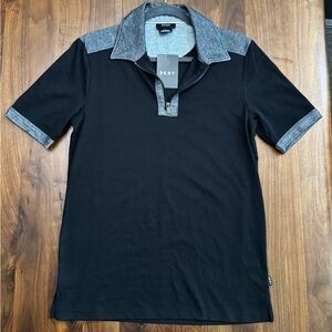 DKNY Men's Zip Polo Shirt in Black and Gray